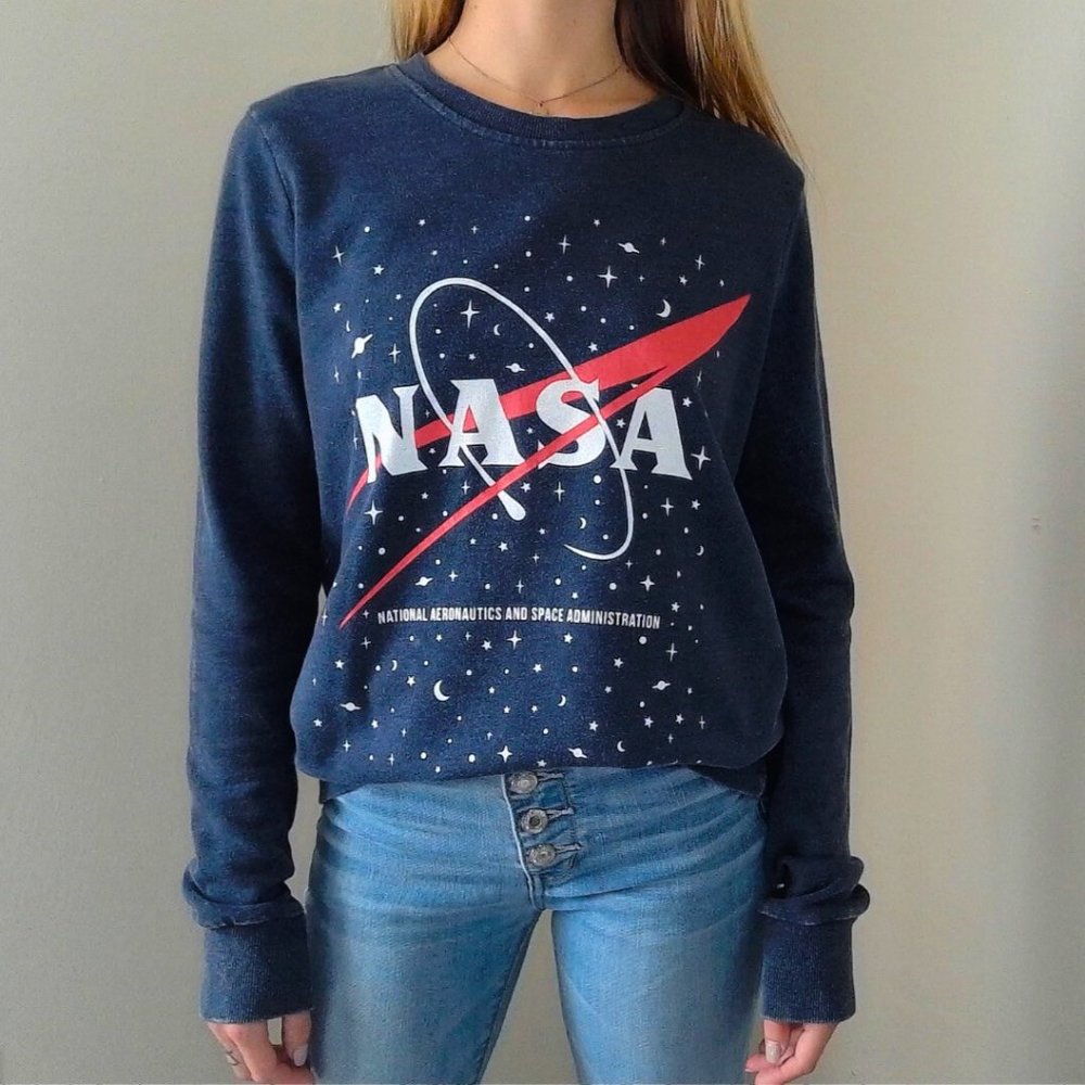 Mighty Fine / Blue Sweatshirt / NASA Graphic / Pullover / Crew Neck / Size: S